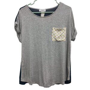 Gilli Womens BOHO Top Size Small Gray Navy Pocket Dolman Sleeve Casual